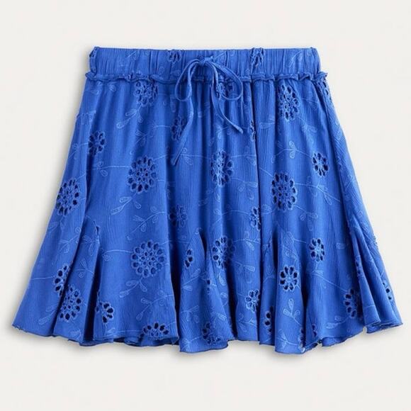 Rewind Blue Eyelet Tie Waist Mini Skirt Medium - Picture 4 of 4